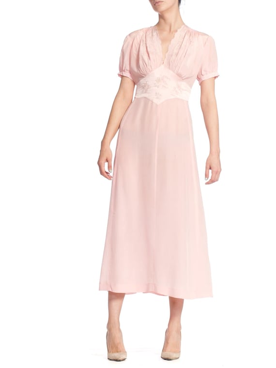 1940S Baby Pink Silk Hand Embroidered Negligee Sl… - image 7
