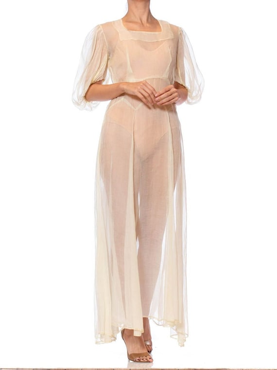 1930S Buttercream Yellow Sheer Cotton Organdy Dre