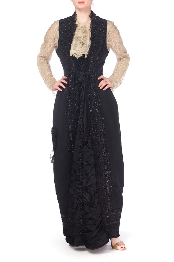 Victorian Black & White Haute Couture Silk Organd… - image 2