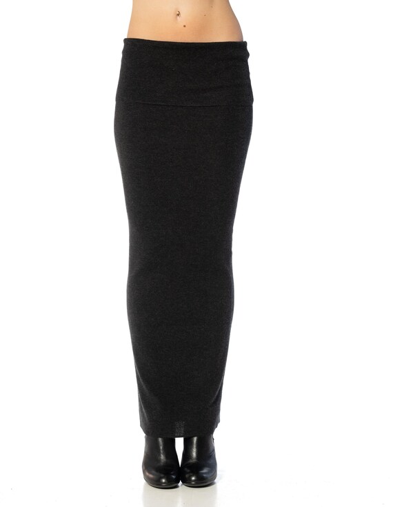 1990S DONNA KARAN Dark Gray Cashmere Knit Strapless Dress