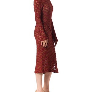 1970S MISSONI KNIT Style Burgundy Silk Long Sleeve Dress With Side Slit image 6