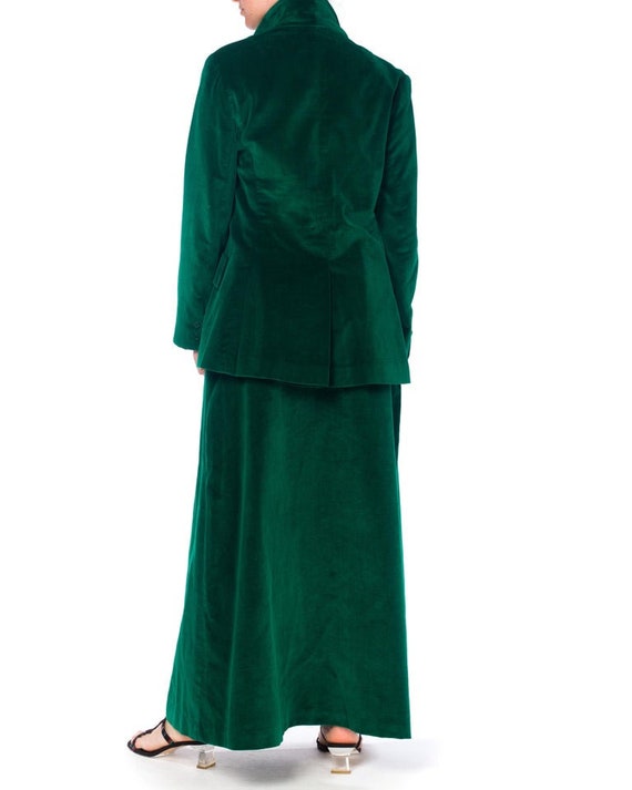 1970S Green Cotton Velvet Maxi Skirt Suit XL - image 6