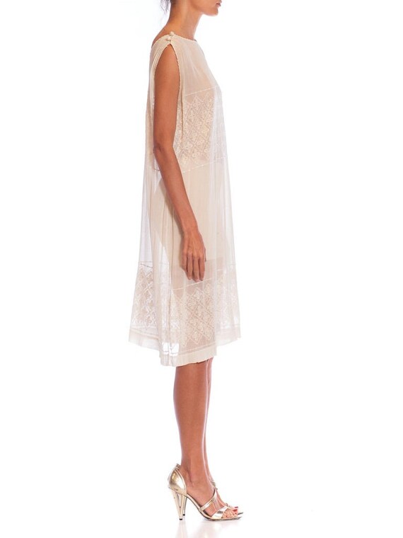 1920S Cream Embroidered Cotton Straight Cut Dress - image 3
