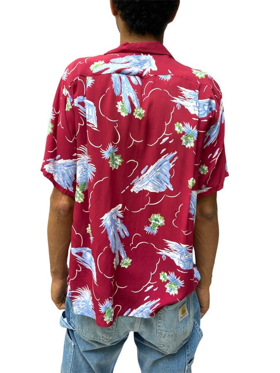1940S Sandy Mac Donald Burgundy Floral Rayon Hawaiian Shirt 