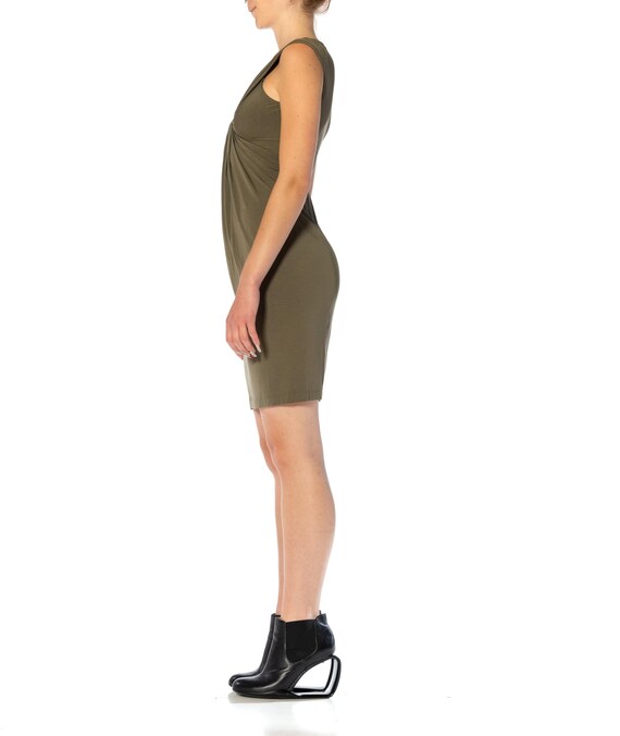 1990S DONNA KARAN Olive Green Rayon Sleeveless Cowl Neck Dress 1990S DONNA KARAN Olive Green Rayon Sleeveless Cowl Neck Dress