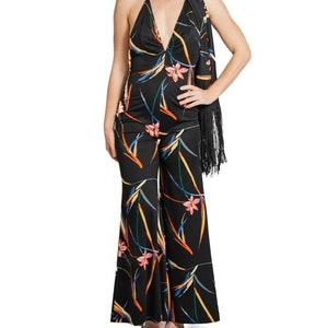 1970S Black & Tropical Rayon Jumpsuit With Matching Shawl image 6