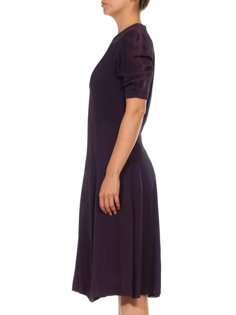 1940S Purple Rayon Blend Crepe Short Sleeve Dress image 5