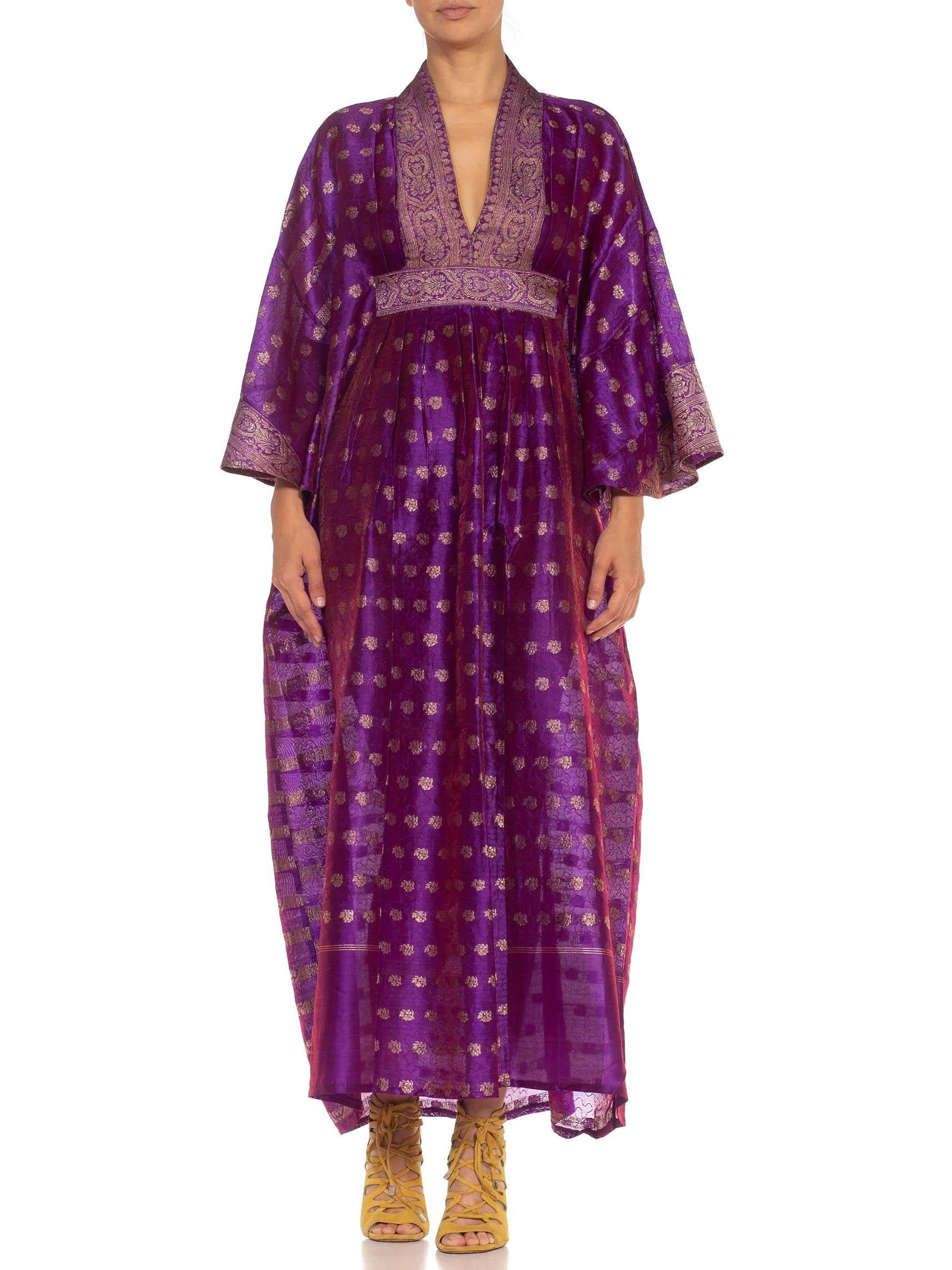 Morphew Collection Purple Gold Silk Kaftan Made From Vintage Saris