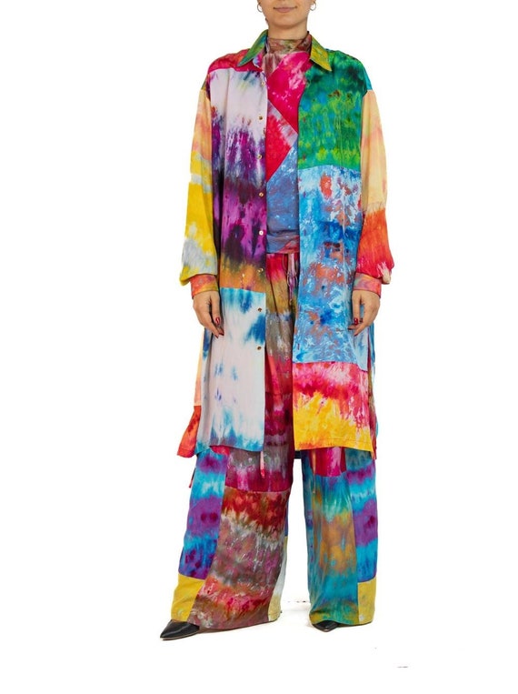 Morphew Collection Ice Dye Silk Oversized Button … - image 2