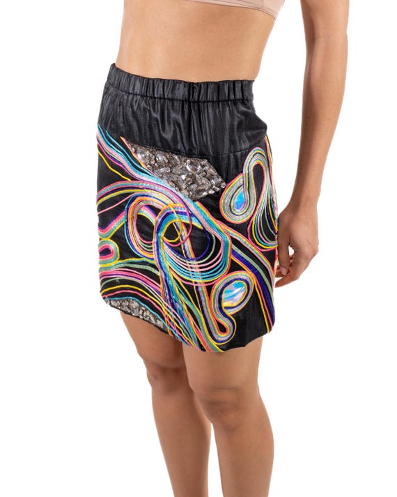 2000s Chloe Black Psychedelic String & Crystal Em… - image 3