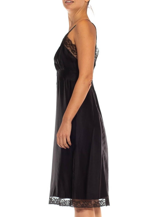 1950S Black Nylon Poly Satin & Lace Trim Slip Dre… - image 2