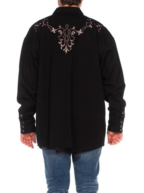 1990S Black Poly/Rayon Embroidered Goth Western M… - image 7