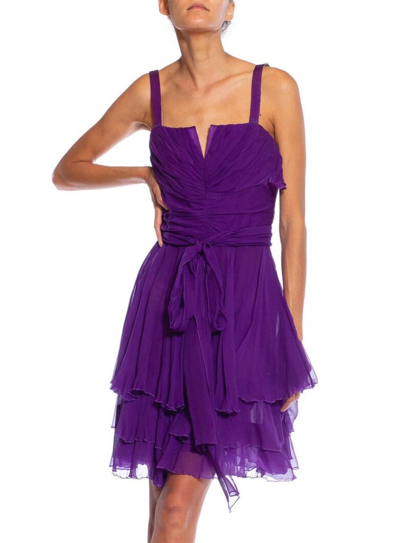 2000S DOLCE and GABBANA Purple Silk Pleated & Draped Cocktail Dress image 7