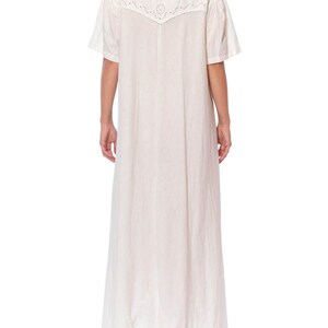 Victorian Off White Hand Embroidered Organic Linen Short Sleeve Nightgown Duster Dress image 5