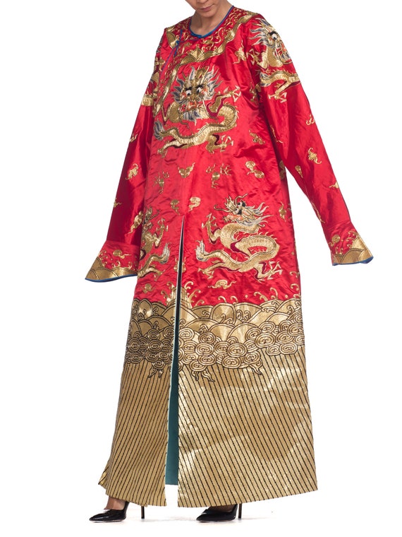 Metallic-golden Dragons Embroidered Red Chinese O… - image 5