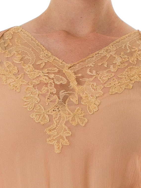 1920S Blush Pink Silk Chiffon & Lace Sheer Dress … - image 5