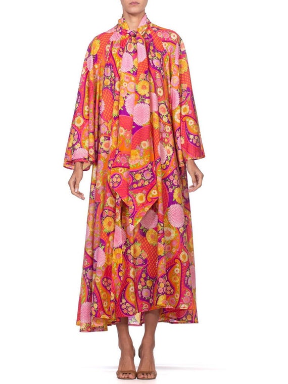 1960's 1970's Psychedelic Floral Kaftan Duster Hou
