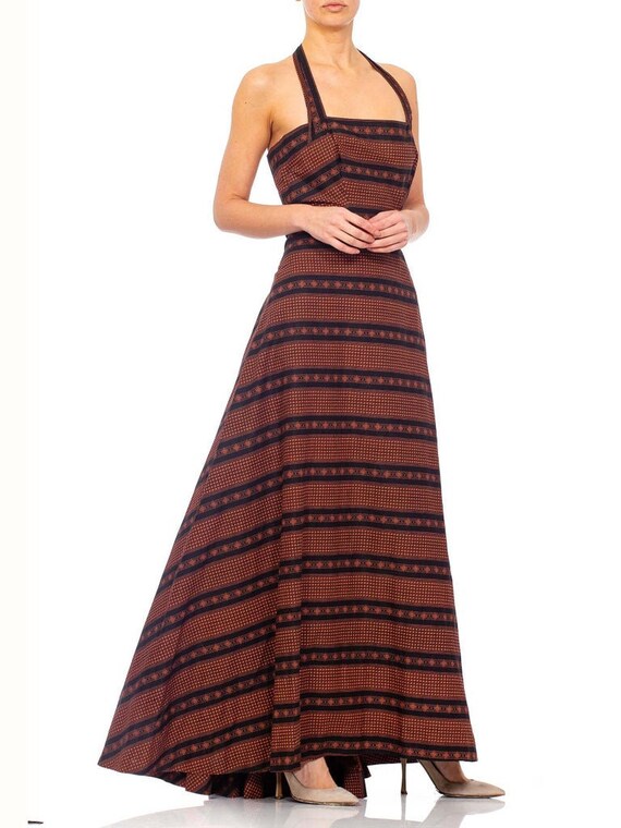 1940S Black & Rusty Orange Printed Cotton Summer G