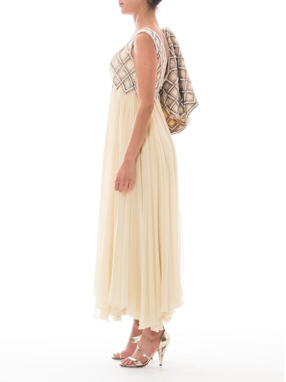 1960S Cream Beaded Silk Chiffon Empire Waist Gown… - image 5