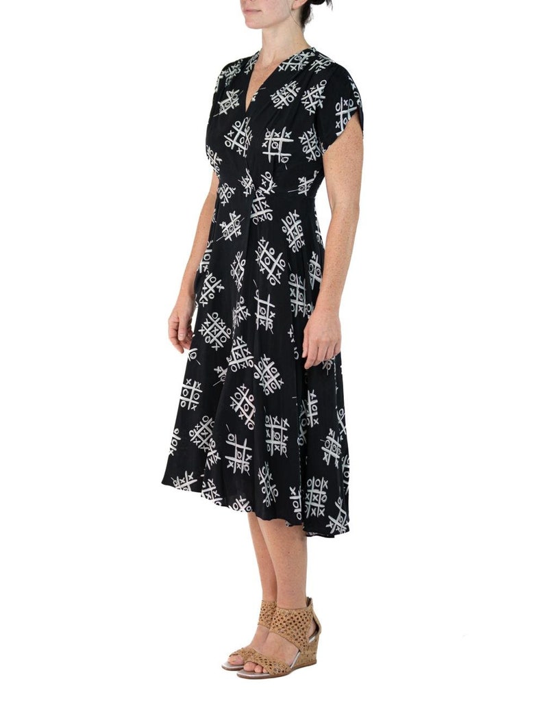 Morphew Collection Black & White Tic Tac Toe Novelty Print Cold Rayon Bias Dress Master Medium image 4