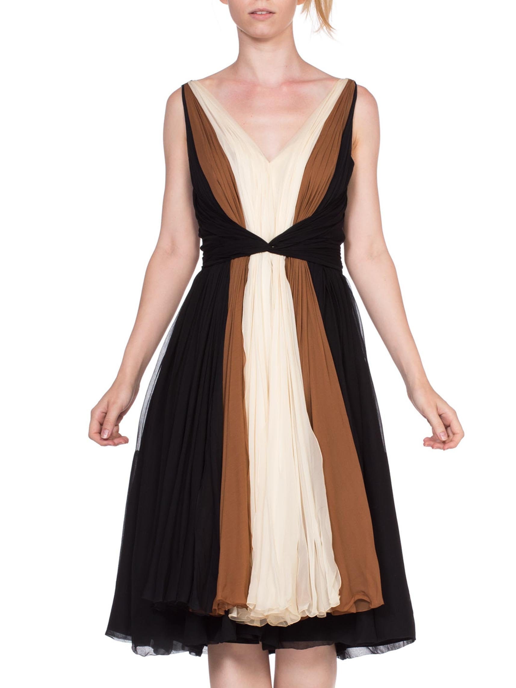 1950's Helen Rose Black & White Silk Chiffon Elizabeth Taylor Style Full Skirt Cocktail Dress