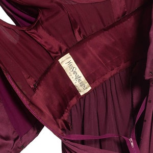1980S Yves Saint Laurent Merlot Haute Couture Silk Satin Draped Gown With Sash Belt image 7