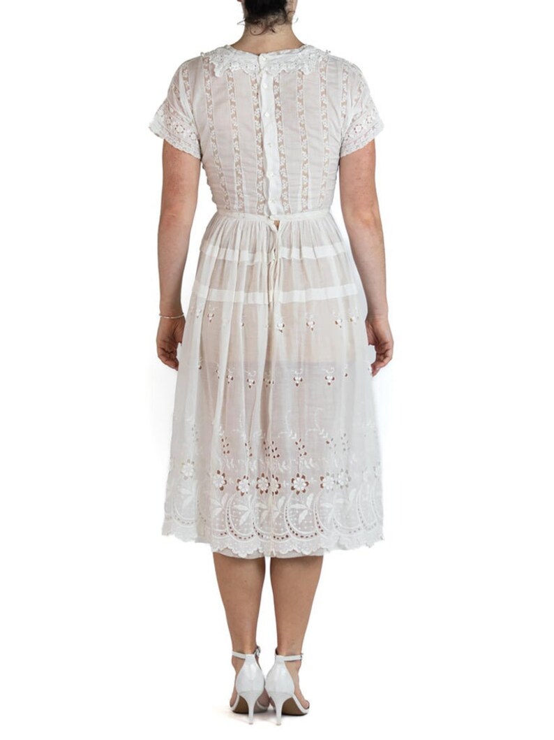 Edwardian White Organic Cotton Lawn Embroidered Lace Summer Tea Dress image 8