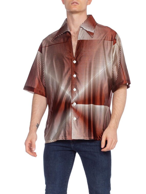 1970'S Brown Geometric Acetate Men's Disco Shirt X
