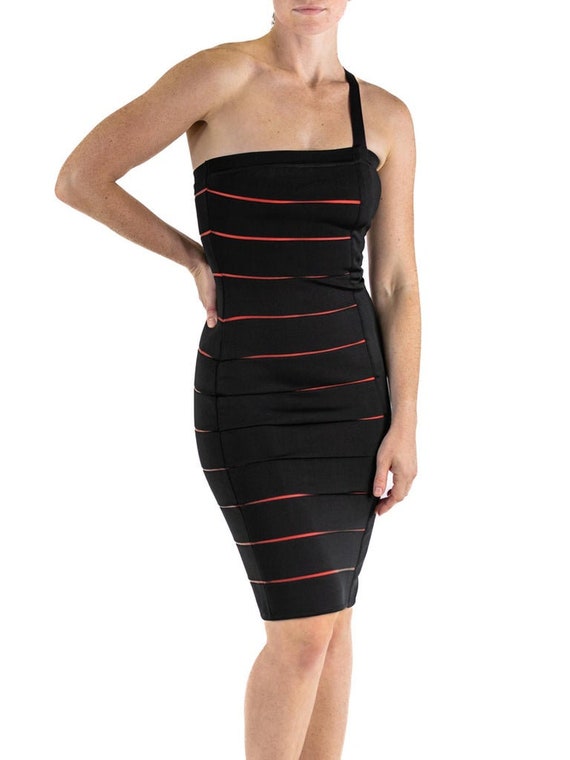 1990S Herve Leger Black  Red Rayon Blend Body-Con… - image 8