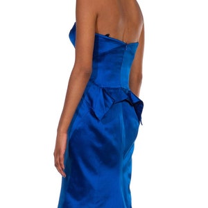2000S Zac Posen Electric Blue Silk Duchess Satin Strapless Cocktail Dress image 7