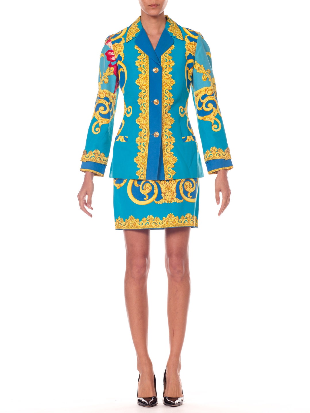 1990S GIANNI VERSACE Istante Cotton Baroque Floral Printed Skirt