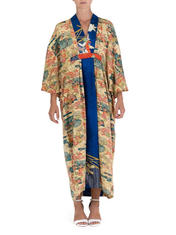 Morphew Collection Yellow Blue Japanese Kimono Si… - image 1