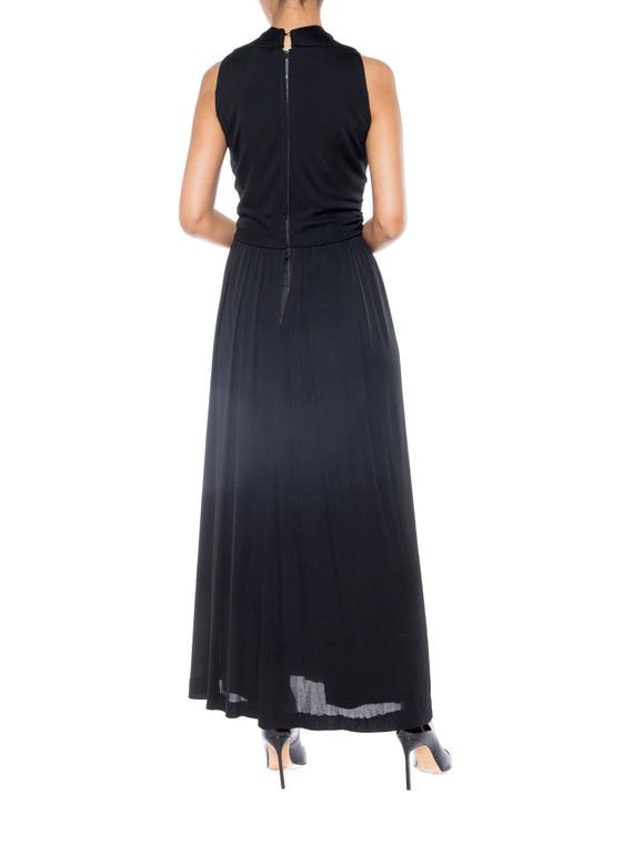 1970S Black Viscose Jersey Slinky Low Cut Gown - image 3