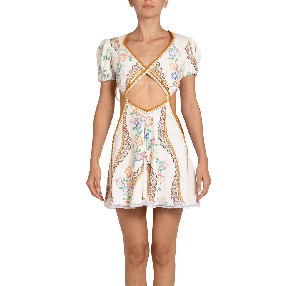 MORPHEW COLLECTION White Multicolored Cotton & Hand Embroidered Table Cloth Dress