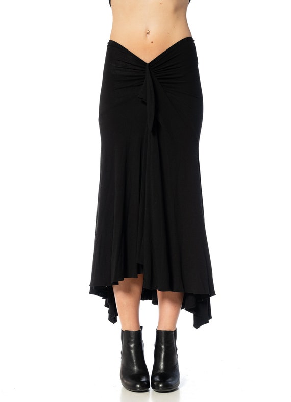 1990S Donna Karan Black Rayon Ruffled Draped Skirt - image 1