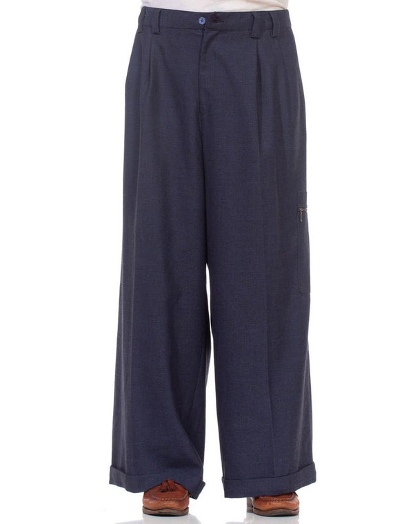 1990S Navy Blue Very Wide Leg Men's Pants - image 1