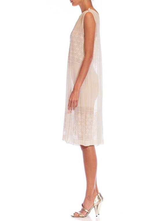 1920S Cream Embroidered Cotton Straight Cut Dress - image 2