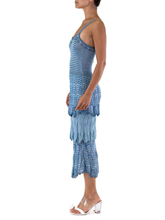 1930S Blue Hand Crochet Silk Knit Dress - image 2