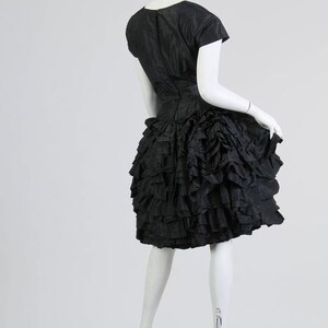 1950S PAULA WHITNEY Black Haute Couture Silk Taffeta Amazing Ruffled Poof Ball Skirt Cocktail Dress image 3