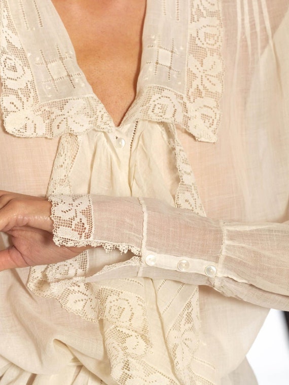 Edwardian Cream Organic Cotton Lace Trim Blouse - image 9