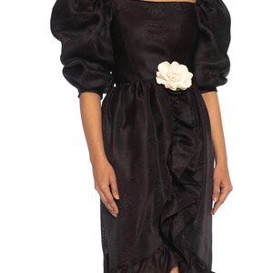 1980S Givenchy Haute Couture Silk Poof Sleeved Ruffled Cocktail Dress With A White Flower image 3