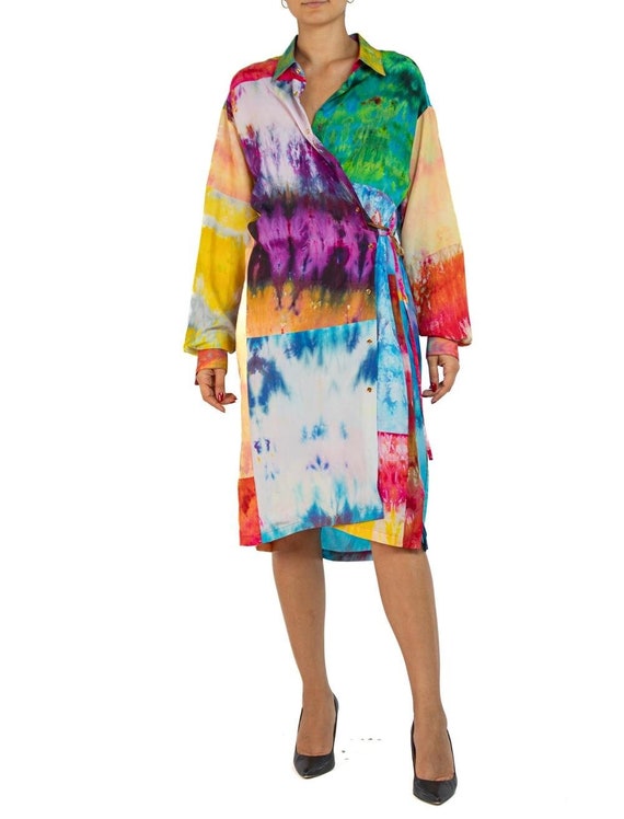 Morphew Collection Ice Dye Silk Oversized Button … - image 1