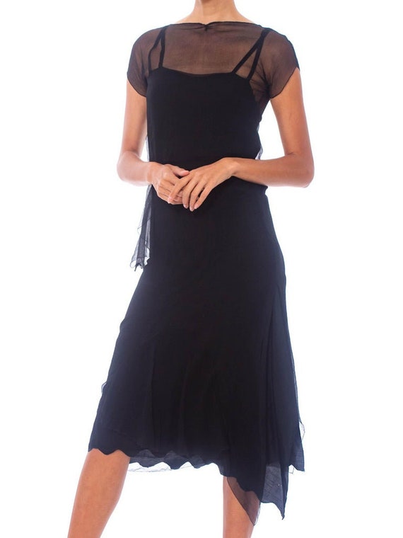 1920S Black Sheer Silk Chiffon Layered Dress - image 3