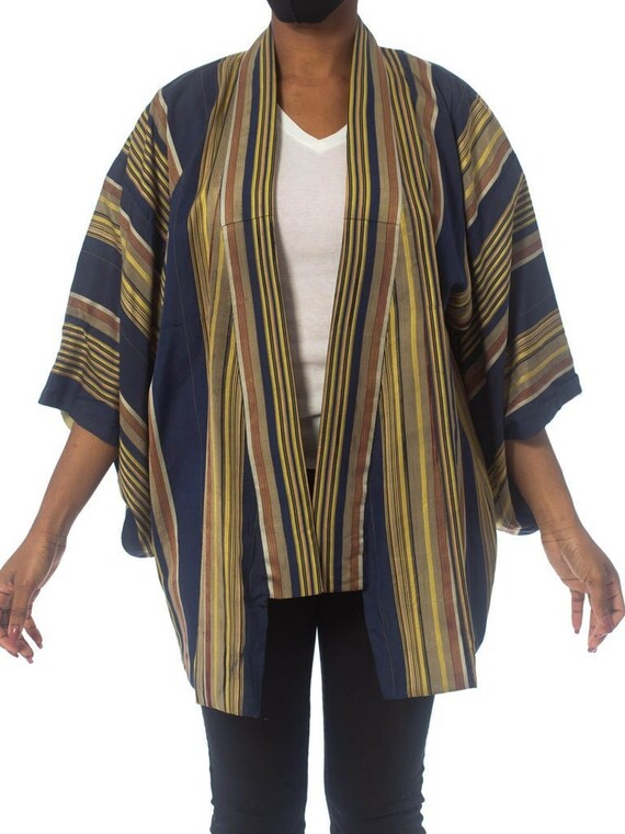 1940S Striped Silk Mid-Century Japanese Kimono