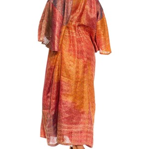 Morphew Collection Orange Yellow Multicolor Metallic Gold Silk Kaftan Made From Vintage Saris image 4