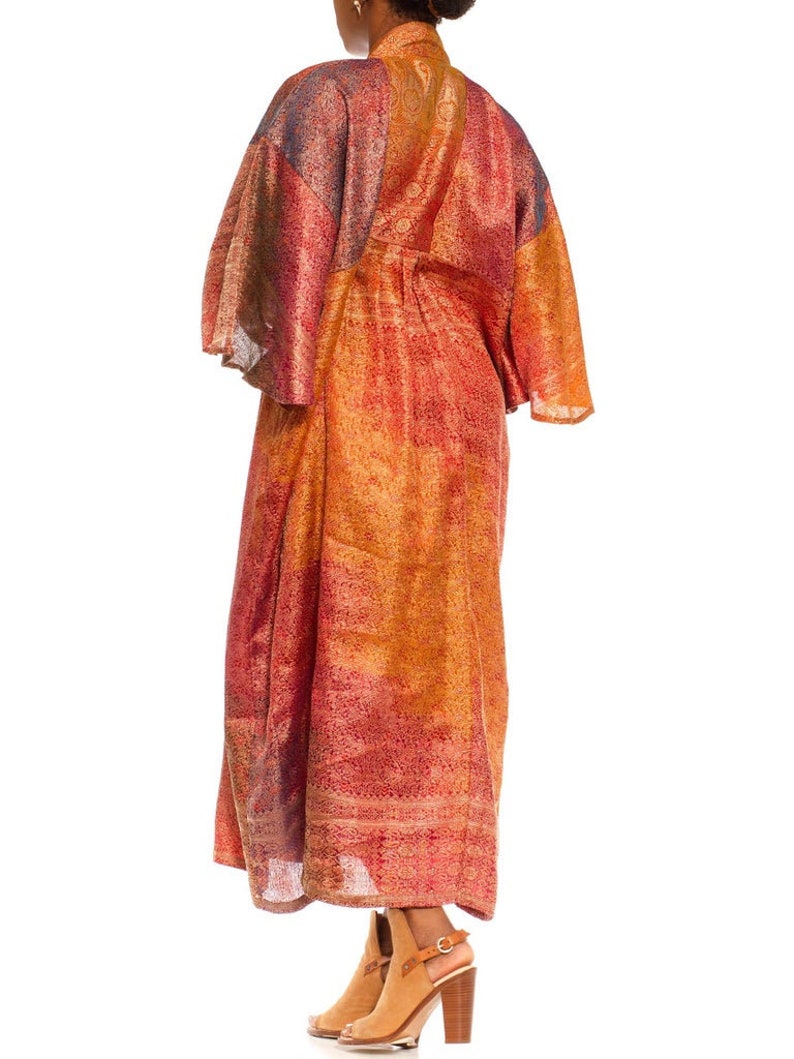 Morphew Collection Orange Yellow Multicolor Metallic Gold Silk Kaftan Made From Vintage Saris image 4