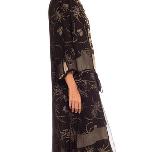 1920S Black Cream Silk Chiffon Made From Quing Dynasty Japanese Butterfly Kimono Dress image 2