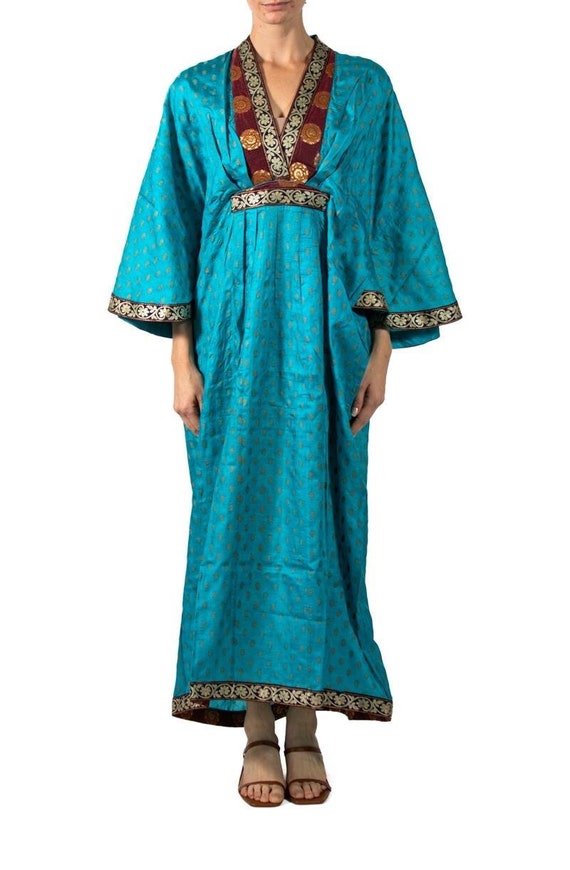 Morphew Collection Azure Blue  Gold Indian Sari Si