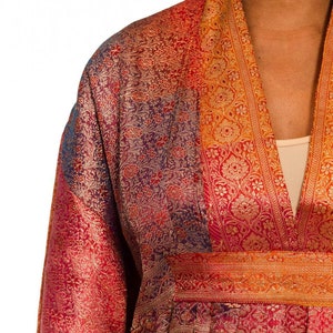 Morphew Collection Orange Yellow Multicolor Metallic Gold Silk Kaftan Made From Vintage Saris image 9