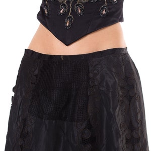 1800S Black Victorian Silk & Lace Tiered Skirt With Appliqués image 3